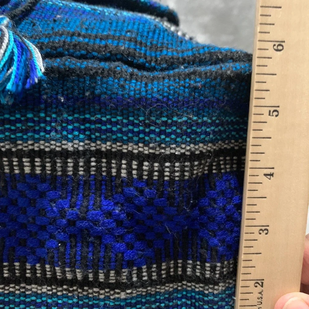 Lillo Woven Drug Rug Backpack Blue Black Striped Boho Drawstring Rucksack‎
